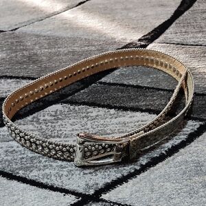 SNAKESKIN PRINT GOLD & SILVER FAUX-LEATHER STUDDED & RHINESTONES ACCENTS BELT L